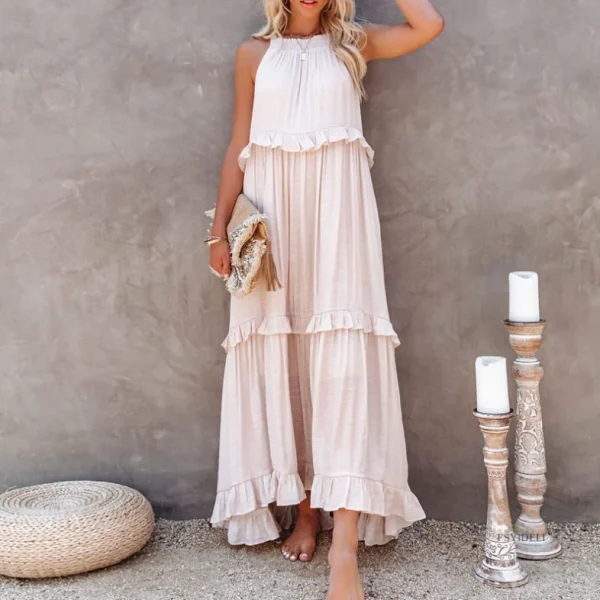 2025 Casual Dress Ruffled Dress Drawstring  Oversize Maxi Dress High Quality Women's Dress Small MOQ - Image 3