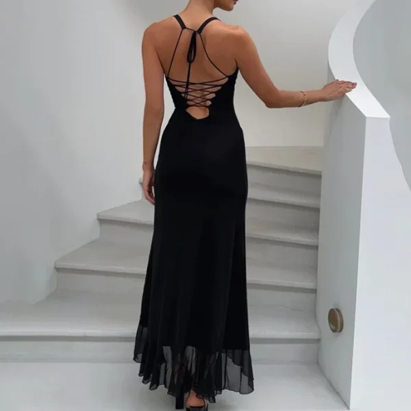 2025 Women Clothing Holiday Drawstring Open Back Cut Out Maxi Dress High Quality Women's Dress Small MOQ - Image 3