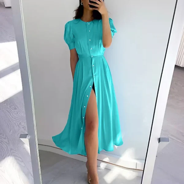 2025 Casual Dresses-Shirt Dress Short Sleeve V Neck Button Down Maxi Loose Fit DressSmall MOQ Dress - Image 3