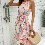 Summer Dress for Women 2025 Fashion Loose Halter Neck Sleeveless Print Sexy Dress Midi Flower Beach Dress - Image 2
