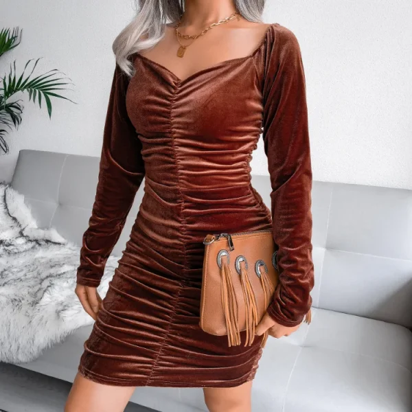 2025 Y2K Popular Women's Clothing V Neck Long Sleeve Body Con Dress High Quality Women's Dress Small MOQ