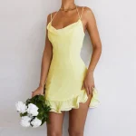 2025 Summer Halter Backless Sleeveless Solid Color Asymmetric Mini Women'S Dress Party Elegant Evening Spring Summer Cloth - Image 4