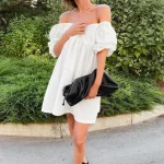 2025 Women Clothing Holiday off Shoulder Mini Ruffled Dresses High Quality Women's Dress Small MOQ - Image 2