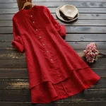 2025 Women Clothing Organic Cotton Long Sleeve V Neck Button Down High Quality Women's Dress Small MOQ - Image 3
