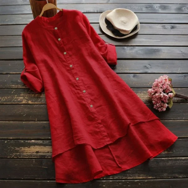 2025 Women Clothing Organic Cotton Long Sleeve V Neck Button Down High Quality Women's Dress Small MOQ - Image 3