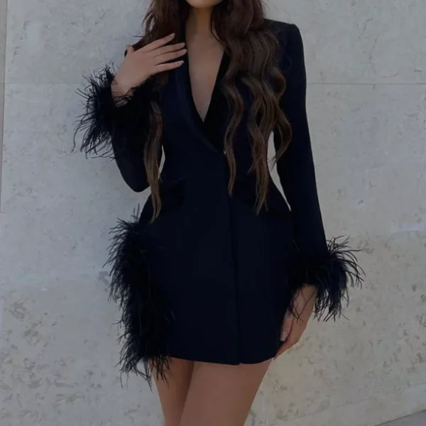 2025 Sexy Long-sleeved Maomao Suit Split Package Hip Cultivate One's Morality Dress Casual Dresses-Shirt Dress - Image 3