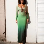 2025 High Quality Digital Printing Casual Dresses Maxi Gradation Cut Out Women's Dress Small MOQ