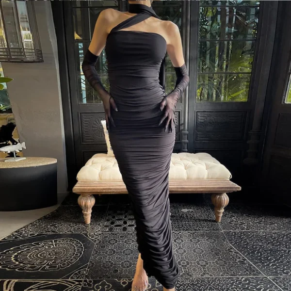 2025  Women Clothing Holiday New Arrival Sexy Hanging Neck Pleated Slim Women Dress Elegant pink Stylish Casual Dresses - Image 2