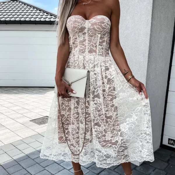 2025 Y2K Popular Women's Clothing Strapless Lace Maxi Dress High Quality Women's Dress Small MOQ - Image 2