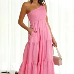 2025 Women Clothing Organic Cotton One-Shoulder Ruffled Dress High Quality Women's Dress Small MOQ - Image 4