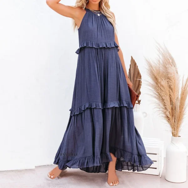 2025 Casual Dress Ruffled Dress Drawstring  Oversize Maxi Dress High Quality Women's Dress Small MOQ