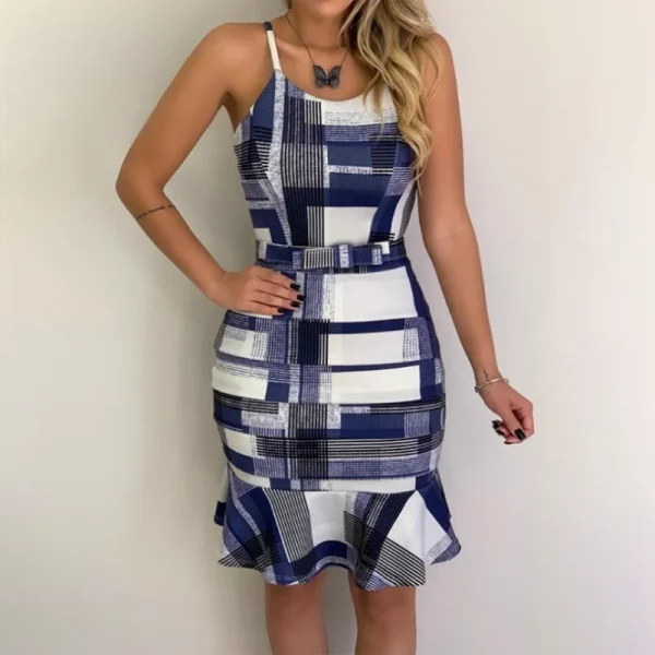 2025 Digital Printing Casual Dresses Plaid Kneelength Dress High Quality Women's Dress Small MOQ