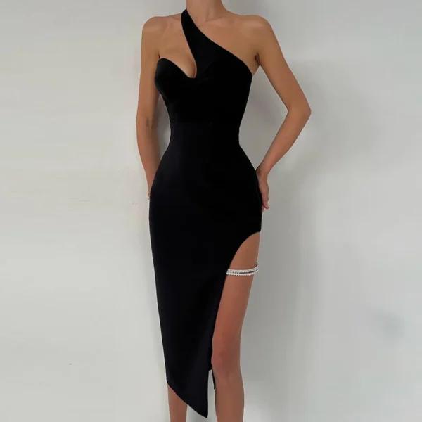 2025 Women Clothing Holiday Sleeveless Bodycon One-Shoulder Dress High Quality Women's Dress Small MOQ - Image 3