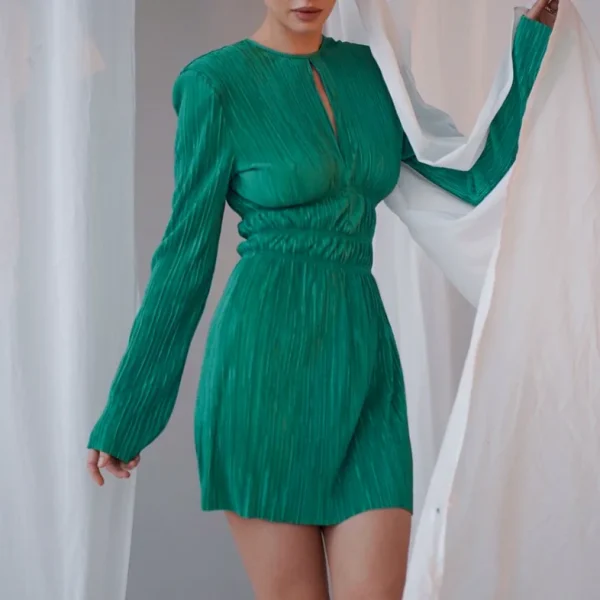 2025 High Quality Autumn Casual Dresses Cut Out Striped Long Sleeve Mini Women's Dress Small MOQ