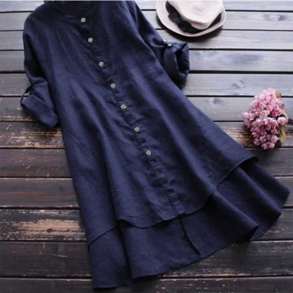 2025 Women Clothing Organic Cotton Long Sleeve V Neck Button Down High Quality Women's Dress Small MOQ - Image 2