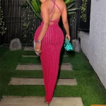 2025 Fashion Ladies Summer Sexy Embellished Sleeveless Cross Back Maxi Casual Holiday Dresses Women - Image 2
