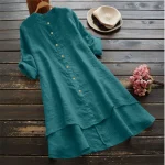 2025 Women Clothing Organic Cotton Long Sleeve V Neck Button Down High Quality Women's Dress Small MOQ
