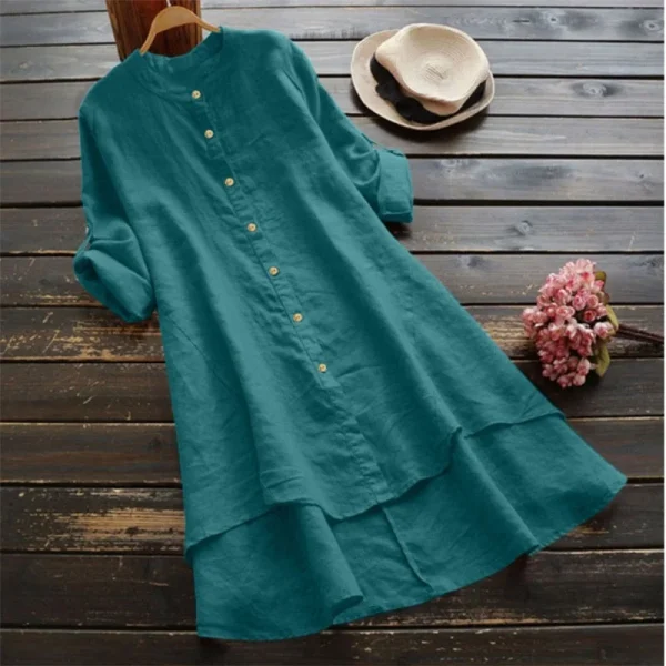 2025 Women Clothing Organic Cotton Long Sleeve V Neck Button Down High Quality Women's Dress Small MOQ