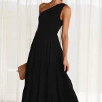 2025 Women Clothing Organic Cotton One-Shoulder Ruffled Dress High Quality Women's Dress Small MOQ - Image 2