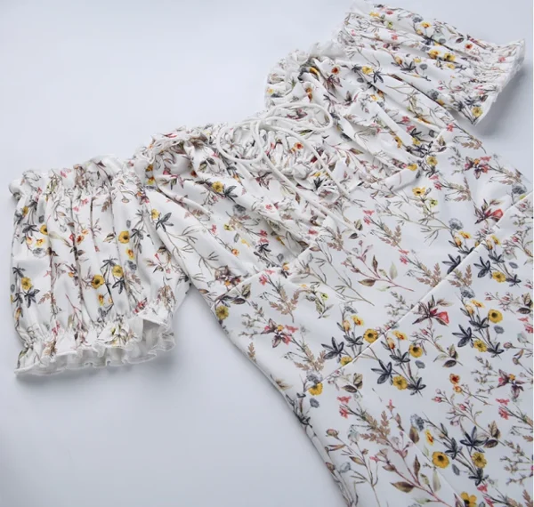 2025 Digital Printing Casual Dresses a Word Shoulder Floral High Split Dress Leisure Vacation Wind Fashionable - Image 4