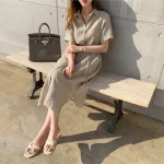 2025 Women Clothing Organic Cotton Short Sleeve Button Down Maxi Dress High Quality Women's Dress Order - Image 3