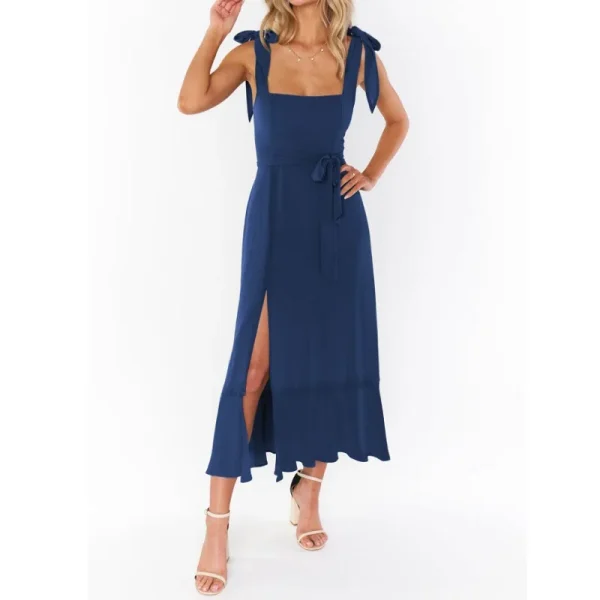 2025 Women Clothing Organic Cotton Drawstring A-Line Maxi Dress High Quality Women's Dress Small MOQ - Image 3