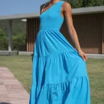 2025 Women Clothing Organic Cotton One-Shoulder Ruffled Dress High Quality Women's Dress Small MOQ - Image 5