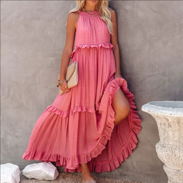 2025 Casual Dress Ruffled Dress Drawstring  Oversize Maxi Dress High Quality Women's Dress Small MOQ - Image 2