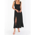 2025 Women Clothing Organic Cotton Drawstring A-Line Maxi Dress High Quality Women's Dress Small MOQ