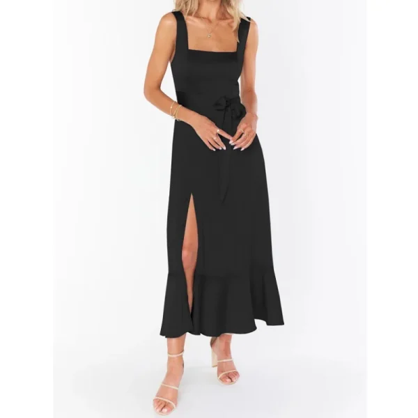 2025 Women Clothing Organic Cotton Drawstring A-Line Maxi Dress High Quality Women's Dress Small MOQ