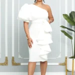 2025 Women Clothing Holiday Big Size Woman Dress Solid Sexy Irregular One Shoulder Dresses Plus Size Half Sleeve - Image 5