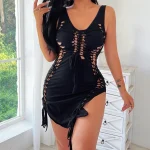 Women Clothing Organic Cotton New Hollow Sleeveless Sling Dress European Beauty Summer Sexy Backless Hip Dress