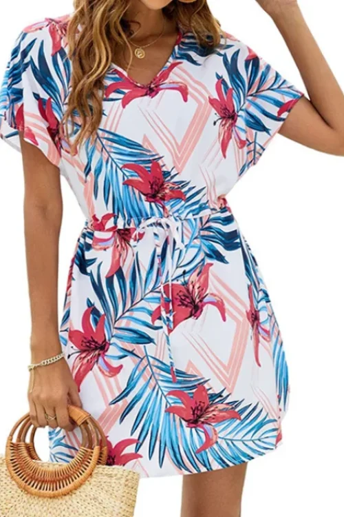 2025 Women Clothing Organic Cotton Subtropical Print Mini Dresses High Quality Women’s Dress Small MOQ