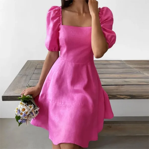 2025 Women Clothing Holiday Short Sleeve Round Neck Mini Dresses High Quality Women's Dress Small MOQ - Image 4