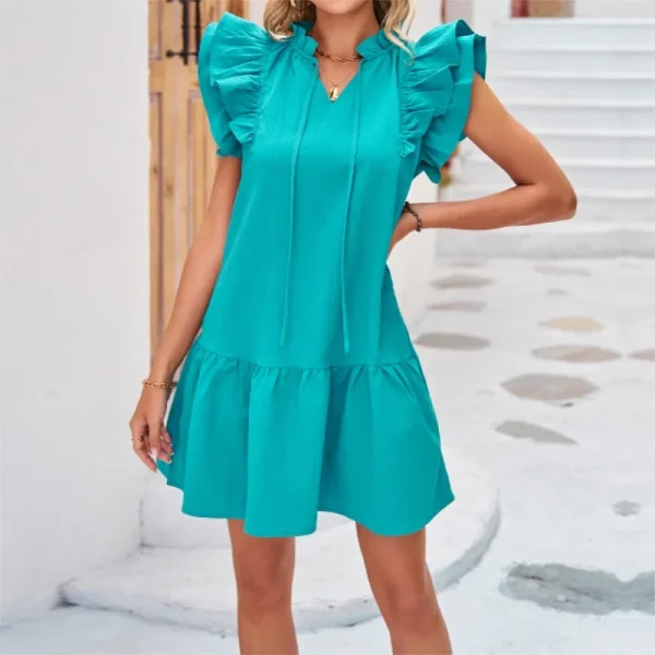 2025 Casual Dress V Neck Sleeveless Socialite Ruffled Dress High Quality Women's Dress Small MOQ