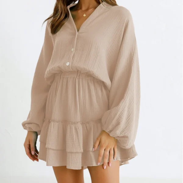 2025 Casual Dresses Shirt Dress Long Sleeve V Neck Mini Dresses High Quality Women's Dress Small MOQ - Image 3